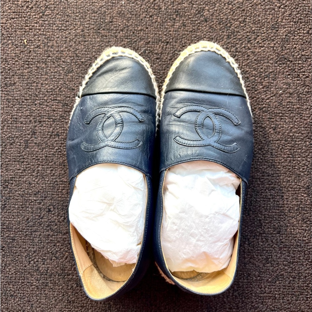 Chanel Navy Espadrille Soles size 37